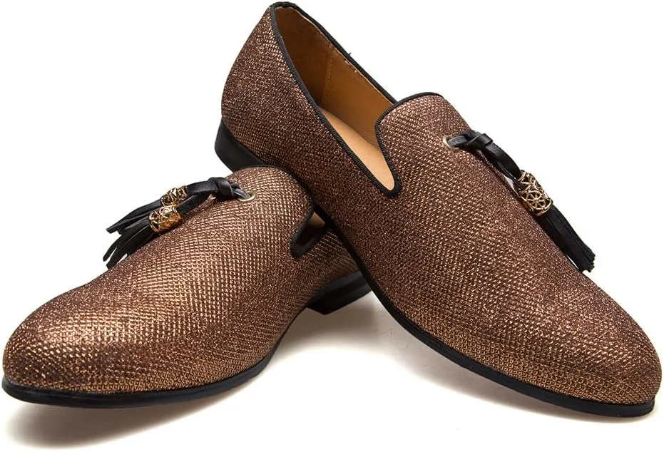 Men's Vintage Velvet Embroidery Noble Loafer Shoes Slip-on Loafer Smoking Slipper Tassel Loafer