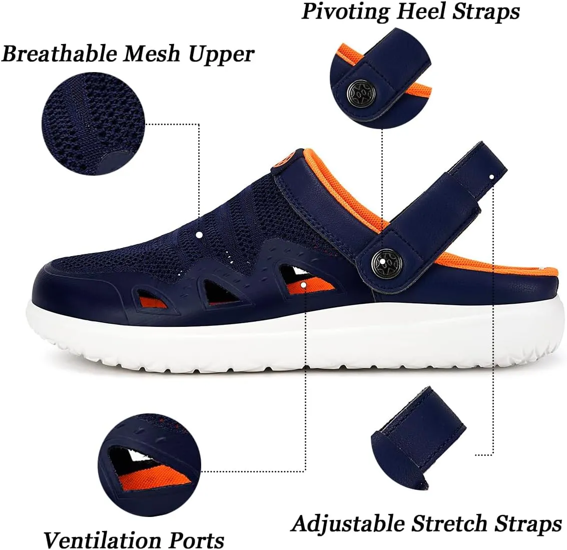 Men's Women's Clogs Garden Shoes Slip On Sandals Breathable Summer Orthotic Walking Slippers with Plantar Fasciitis Soles