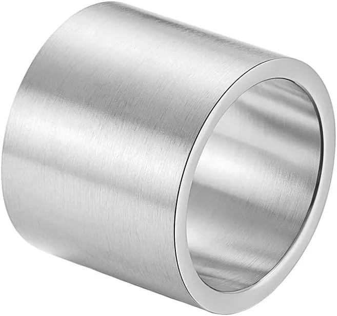 Mens Womens Stainless Steel 19mm/10mm Wide Ring Big Cool Plain Band Matte Finish Flat Top Silver, Gold, Black