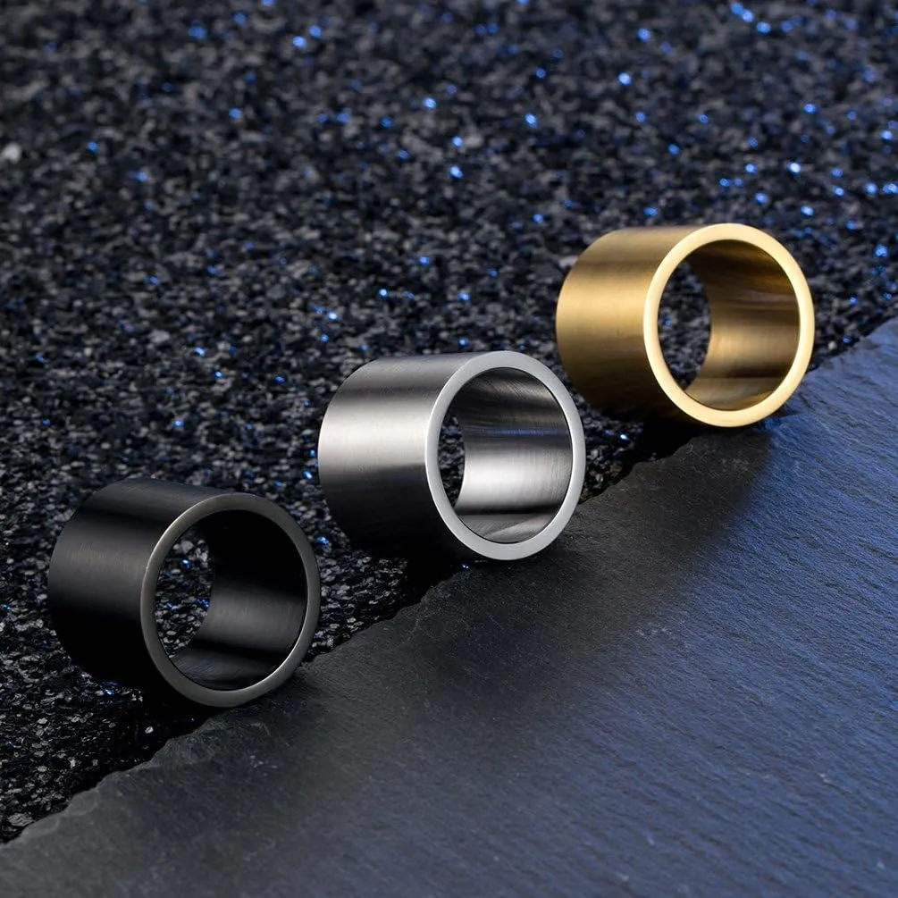 Mens Womens Stainless Steel 19mm/10mm Wide Ring Big Cool Plain Band Matte Finish Flat Top Silver, Gold, Black