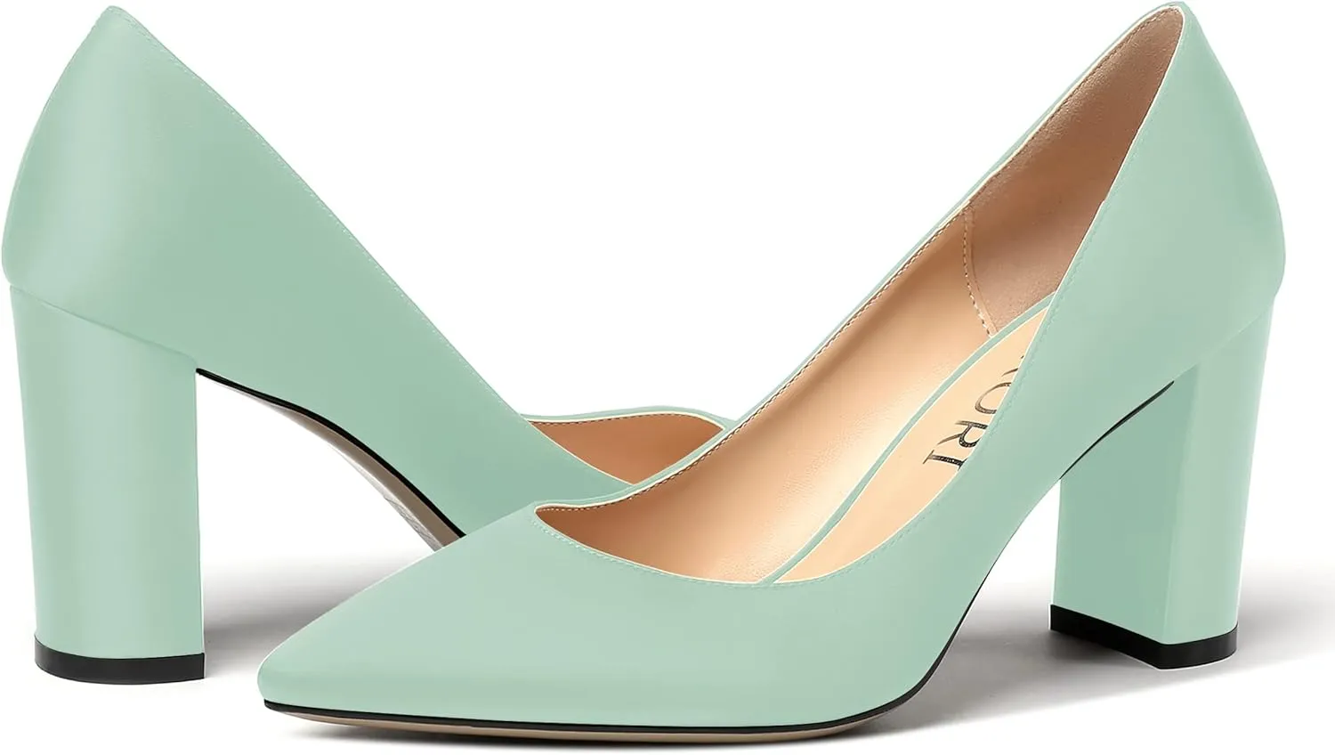 MERRORI Women's Dress Satin Pointed Toe Slip On Elegant Evening Chunky High Heel Pumps Shoes 3.3 Inch
