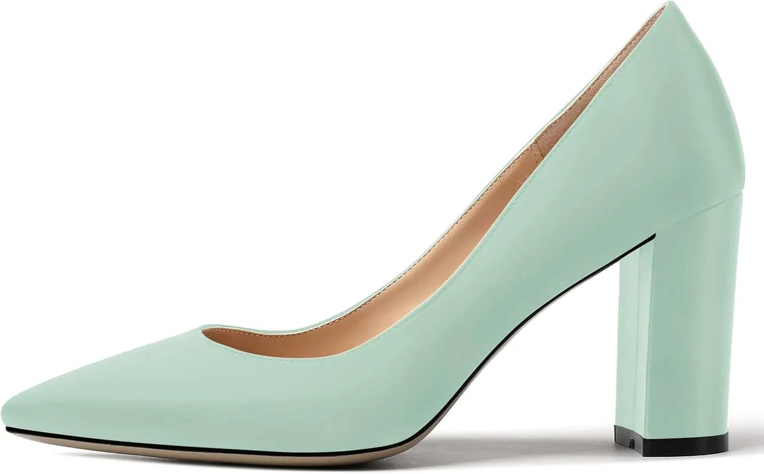 MERRORI Women's Dress Satin Pointed Toe Slip On Elegant Evening Chunky High Heel Pumps Shoes 3.3 Inch