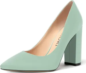 MERRORI Womens Satin Dress Elegant Square Toe Slip On Bridal Chunky High Heel Pumps Shoes 4 Inch