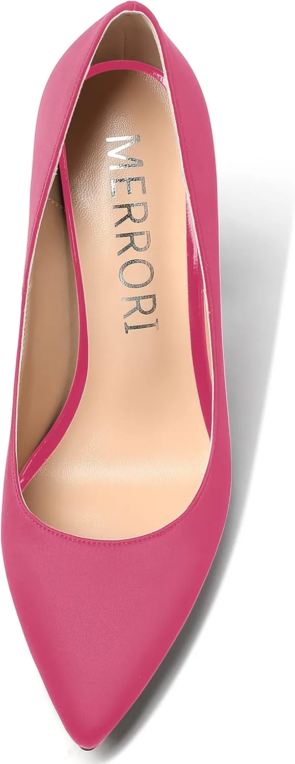 MERRORI Womens Satin Dress Elegant Square Toe Slip On Bridal Chunky High Heel Pumps Shoes 4 Inch