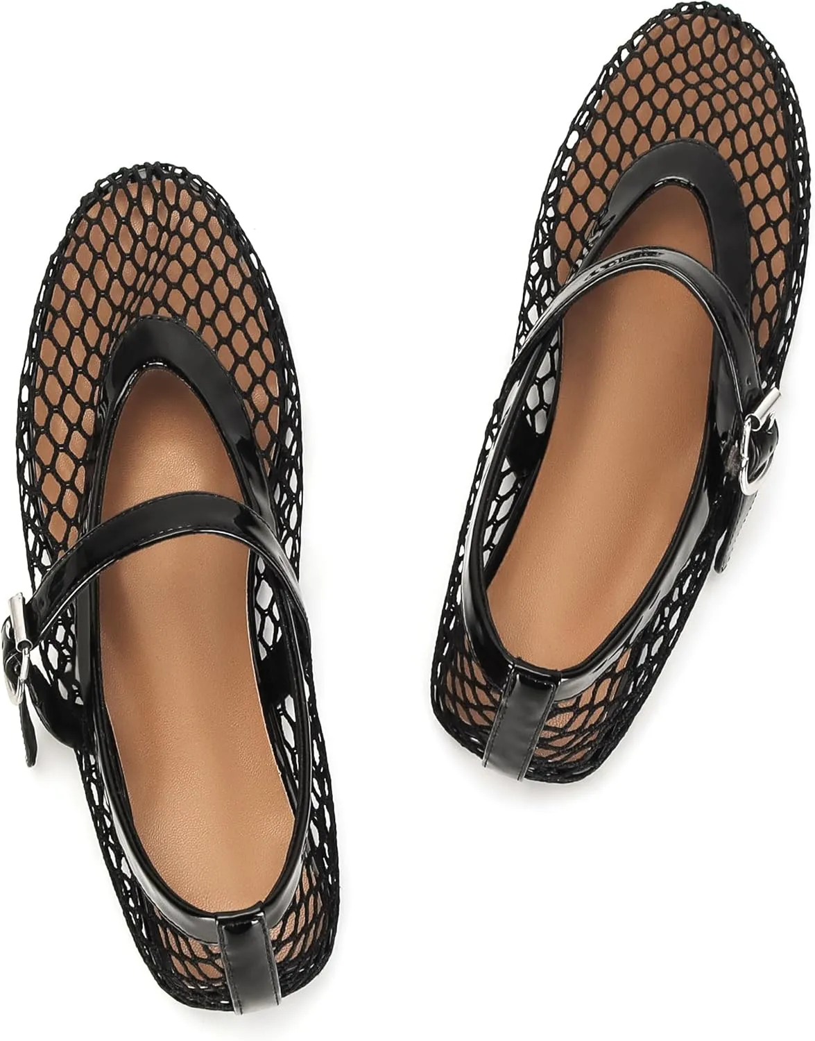 Mesh Ballet Flats for Women Ballerina Mesh Shoes Mary Jane Flats Sandals Fishnet Buckle Strap Round Toe Comfortable Casual Office Summer Dress