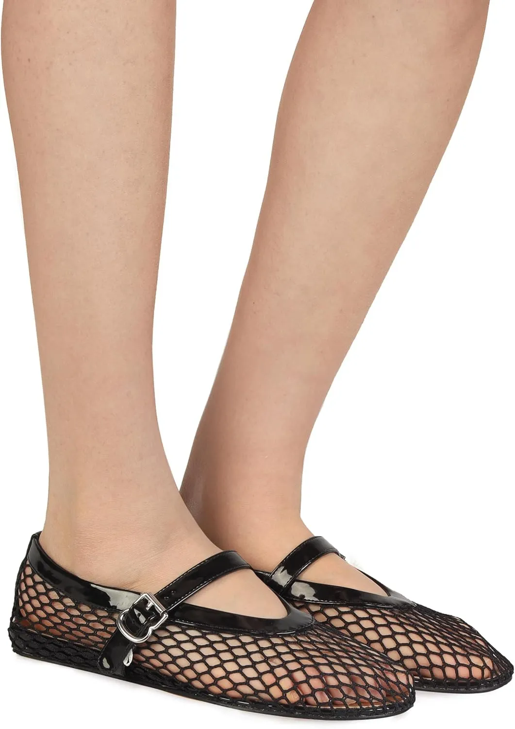 Mesh Ballet Flats for Women Ballerina Mesh Shoes Mary Jane Flats Sandals Fishnet Buckle Strap Round Toe Comfortable Casual Office Summer Dress