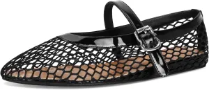 Mesh Ballet Flats for Women Ballerina Mesh Shoes Mary Jane Flats Sandals Fishnet Buckle Strap Round Toe Comfortable Casual Office Summer Dress