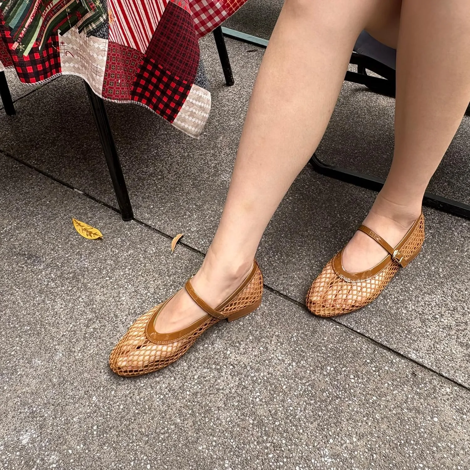 Mesh Flats for Women Ballet Mary Jane Flats Buckle Strap Comfy Casual Office Daily Fishnet Ballerina Flat Sandals Women Shoes Dressy Summer, Black