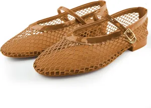 Mesh Flats for Women Ballet Mary Jane Flats Buckle Strap Comfy Casual Office Daily Fishnet Ballerina Flat Sandals Women Shoes Dressy Summer, Black