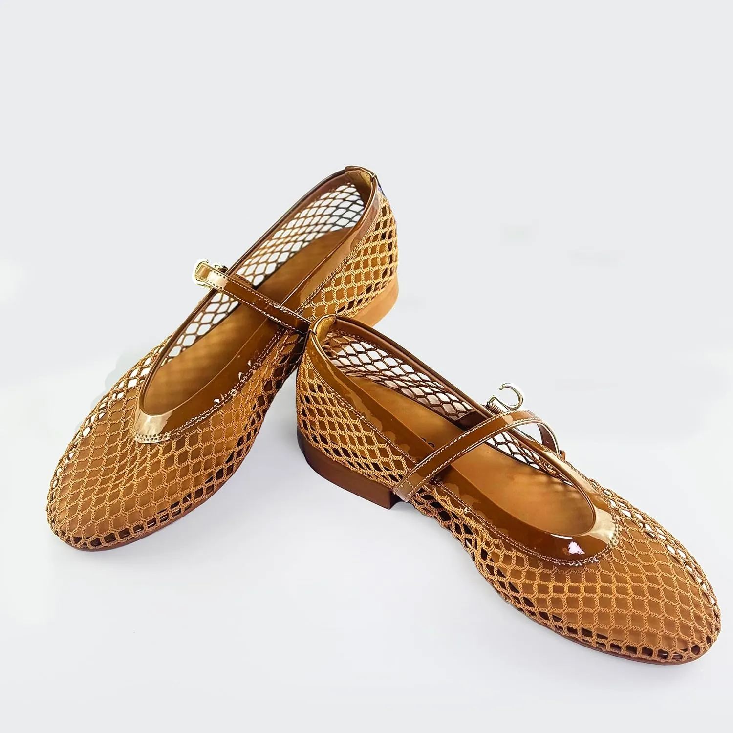 Mesh Flats for Women Ballet Mary Jane Flats Buckle Strap Comfy Casual Office Daily Fishnet Ballerina Flat Sandals Women Shoes Dressy Summer, Black