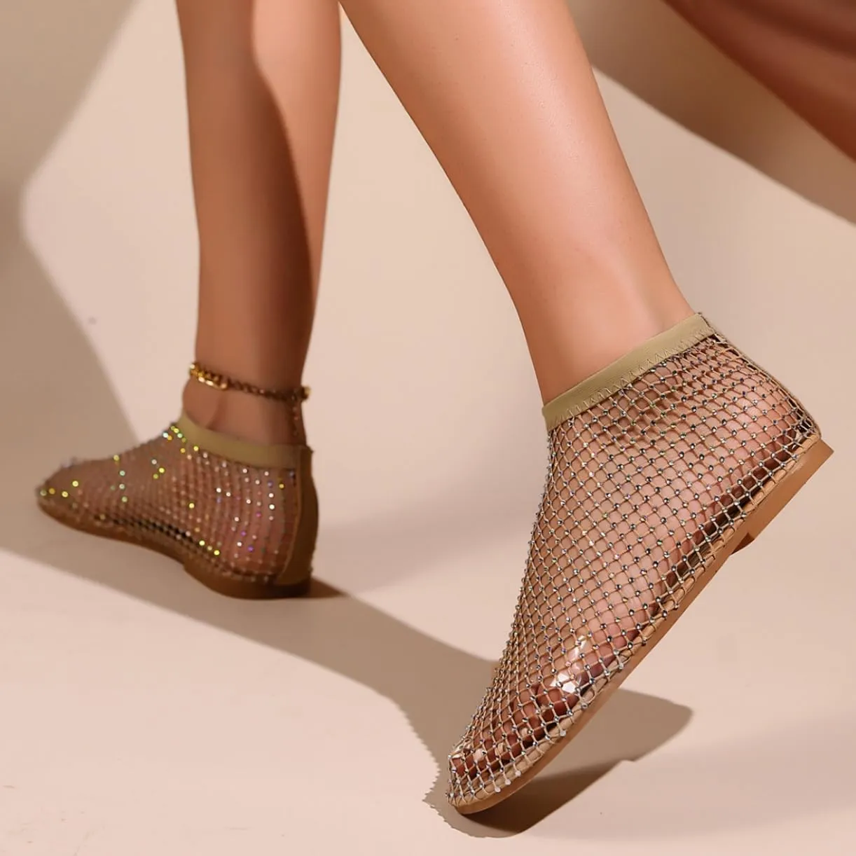 Mesh Flats for Women Ultra Comfortable Shiny Gem Mesh Flats Mesh Ballet Flats for Women