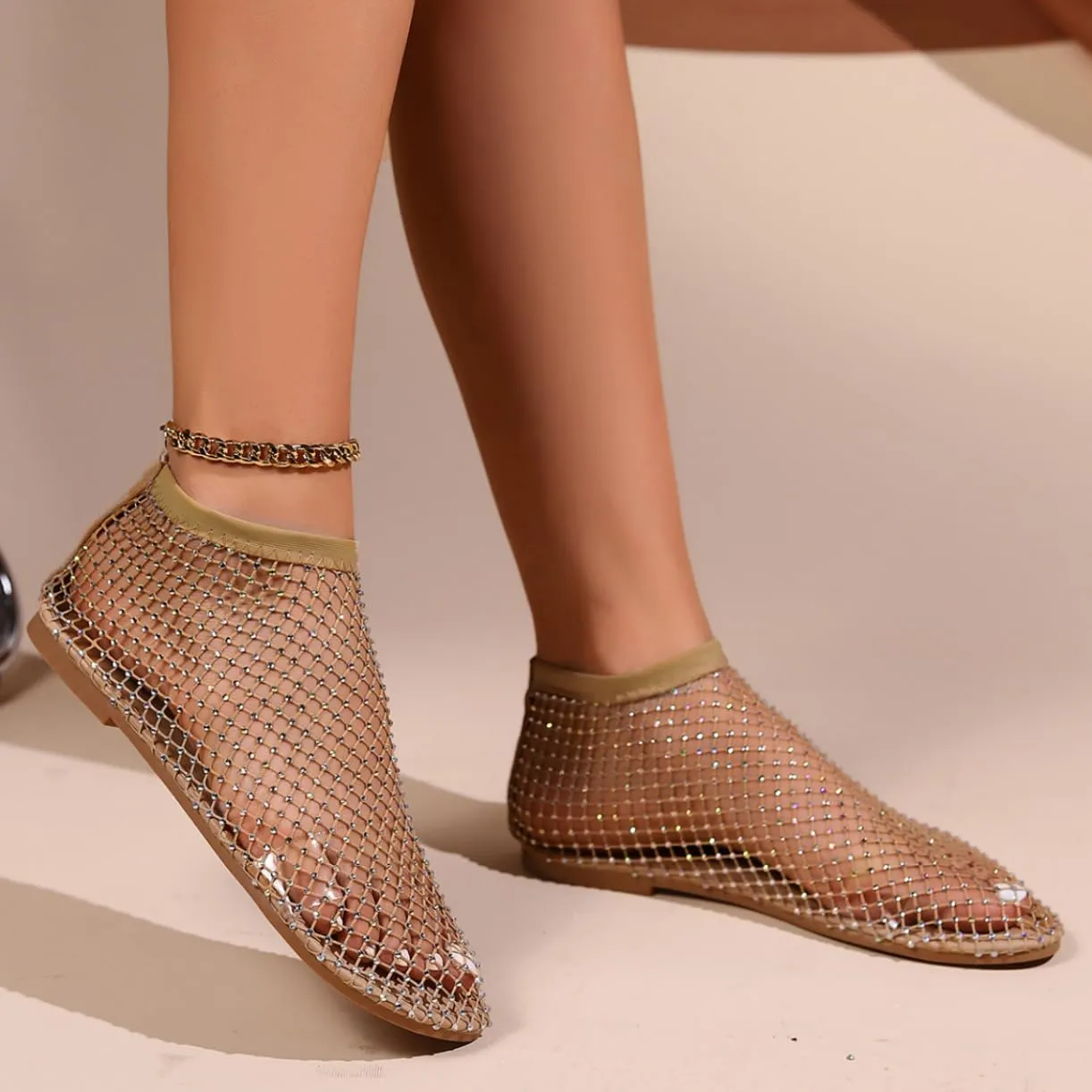 Mesh Flats for Women Ultra Comfortable Shiny Gem Mesh Flats Mesh Ballet Flats for Women
