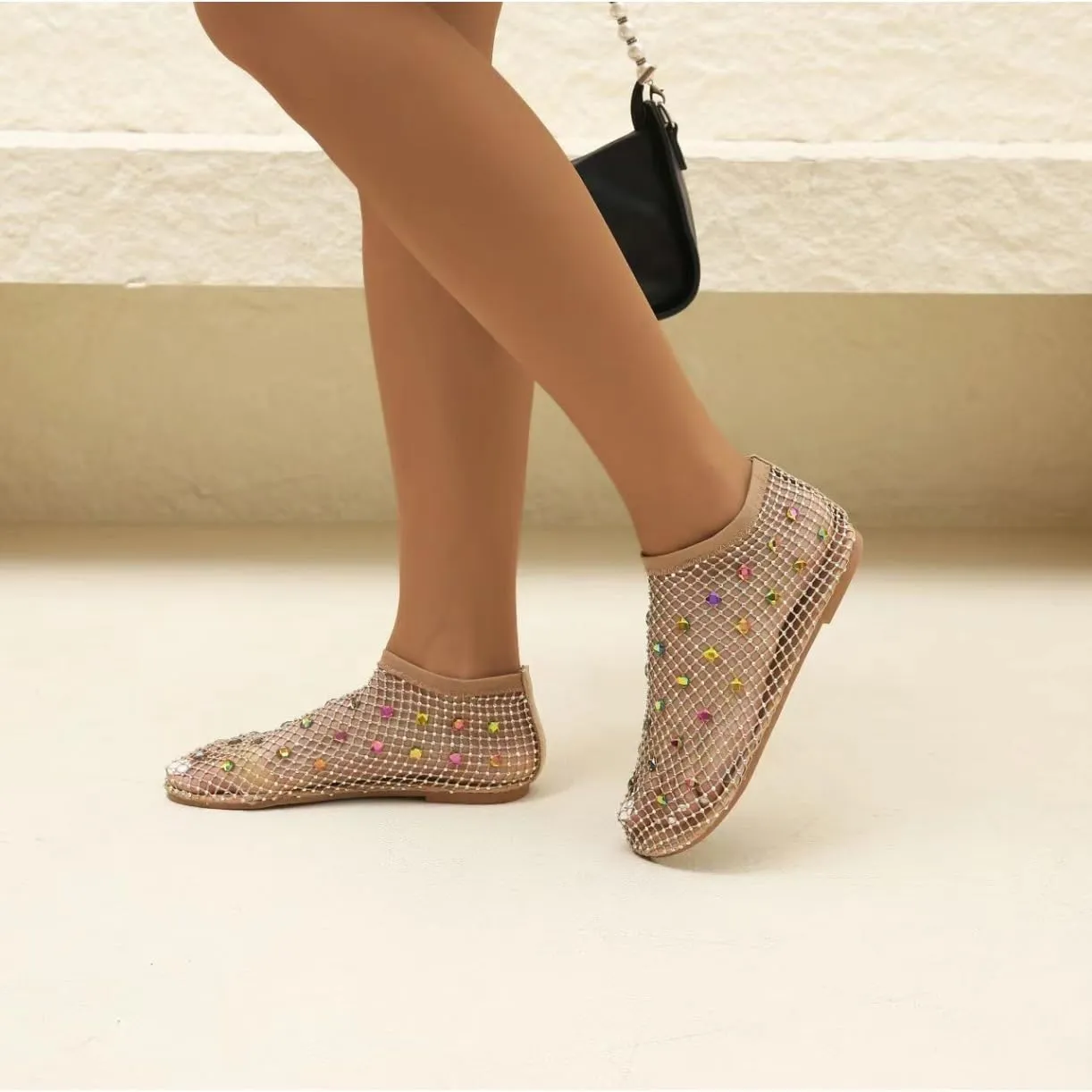 Mesh Flats for Women Ultra Comfortable Shiny Gem Mesh Flats Mesh Ballet Flats for Women