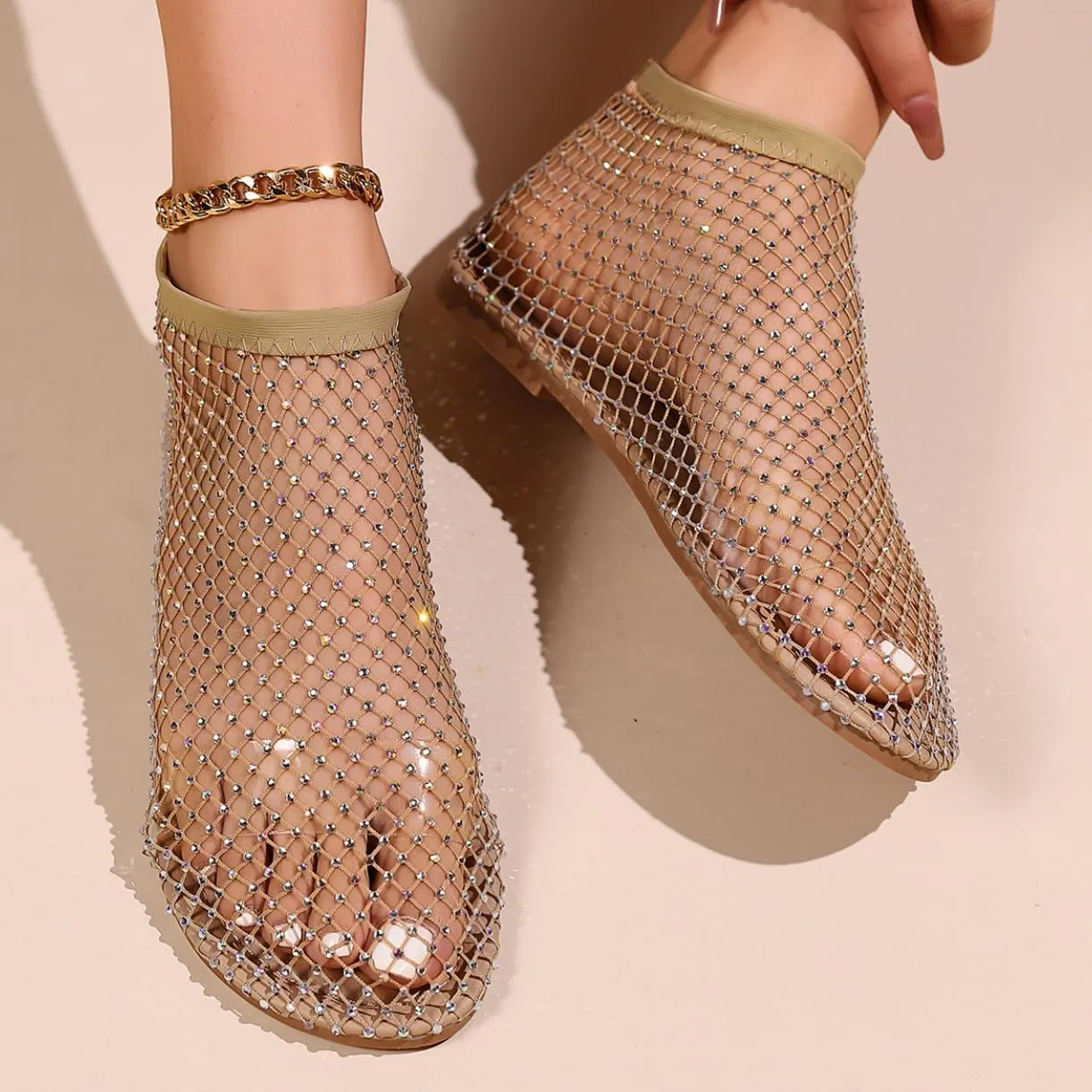 Mesh Flats for Women Ultra Comfortable Shiny Gem Mesh Flats Mesh Ballet Flats for Women