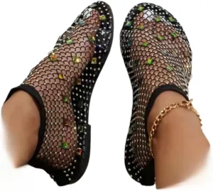 Mesh Flats for Women Ultra Comfortable Shiny Gem Mesh Flats Mesh Ballet Flats for Women