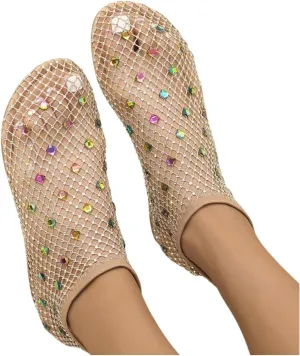 Mesh Flats for Women Ultra Comfortable Shiny Gem Mesh Flats Mesh Ballet Flats for Women