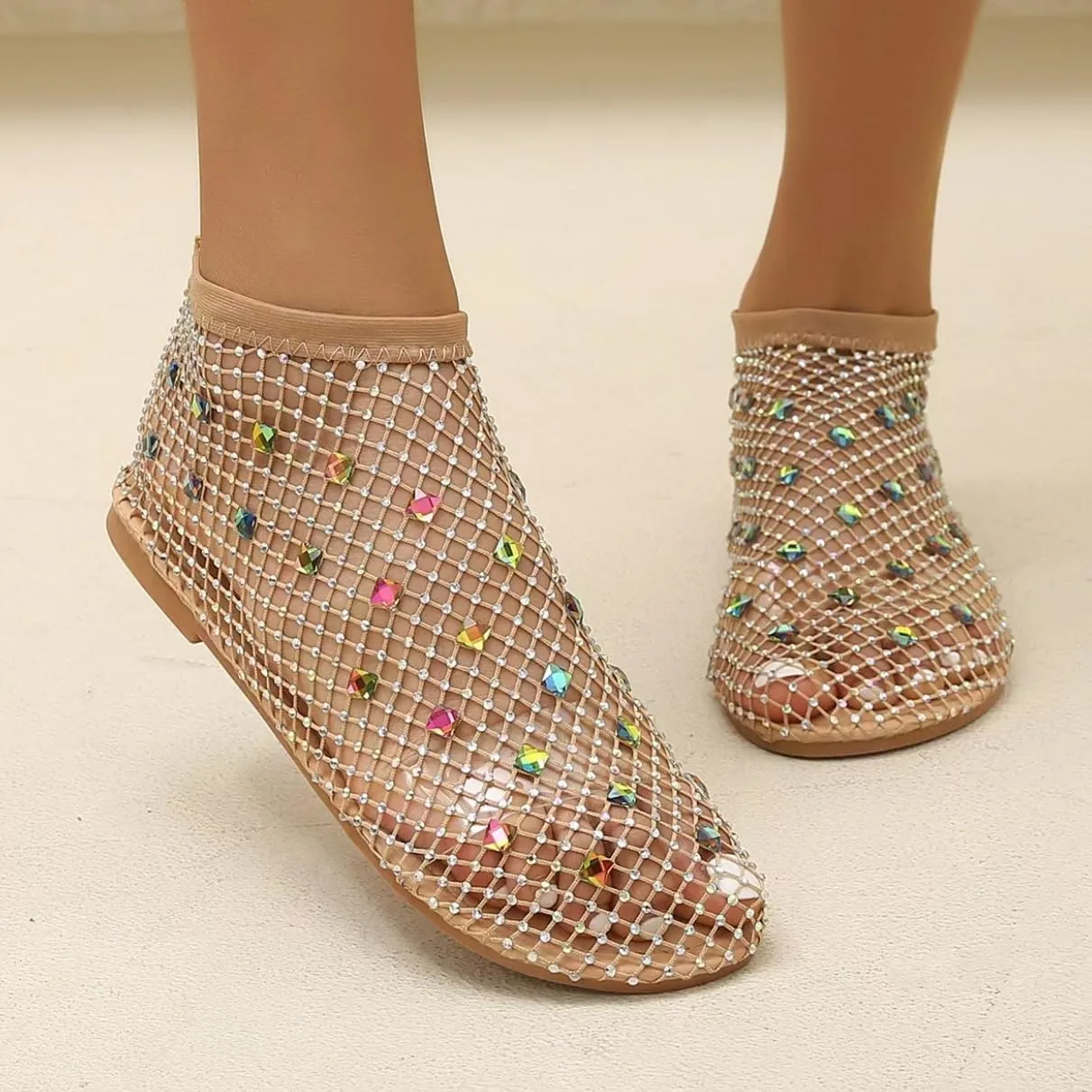 Mesh Flats for Women Ultra Comfortable Shiny Gem Mesh Flats Mesh Ballet Flats for Women