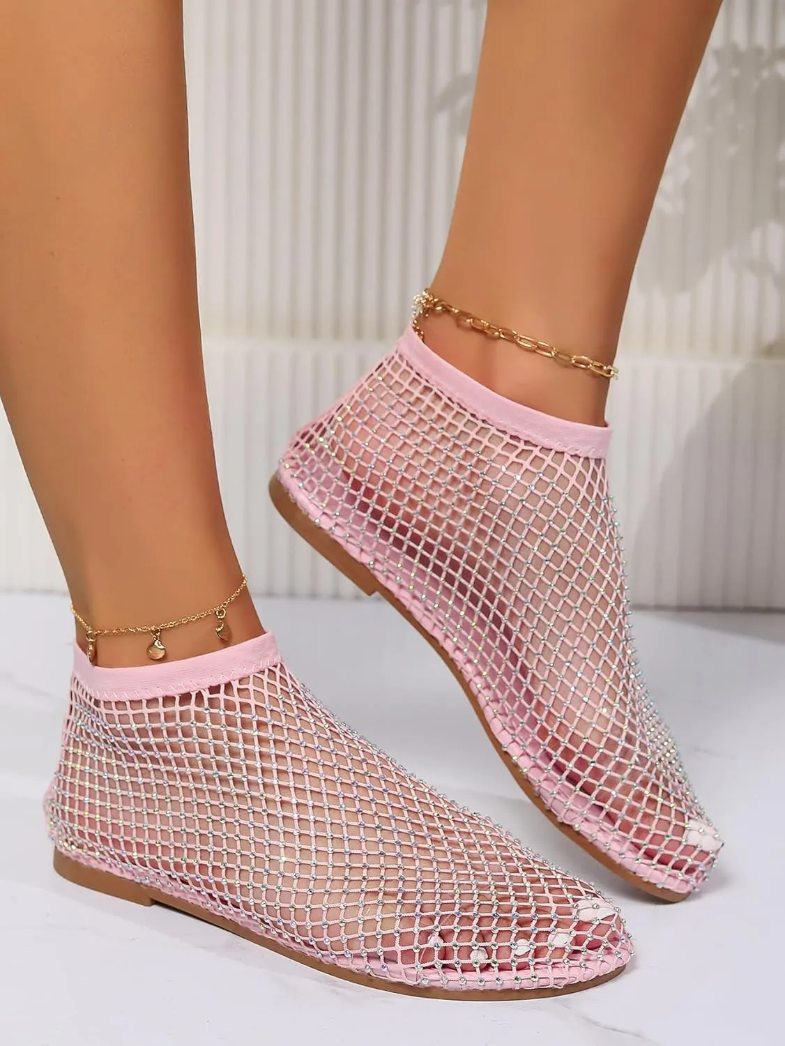 Mesh Flats for Women - Ultra Comfortable Shiny Gem Mesh Flats - Sparkle Shoes Sandals