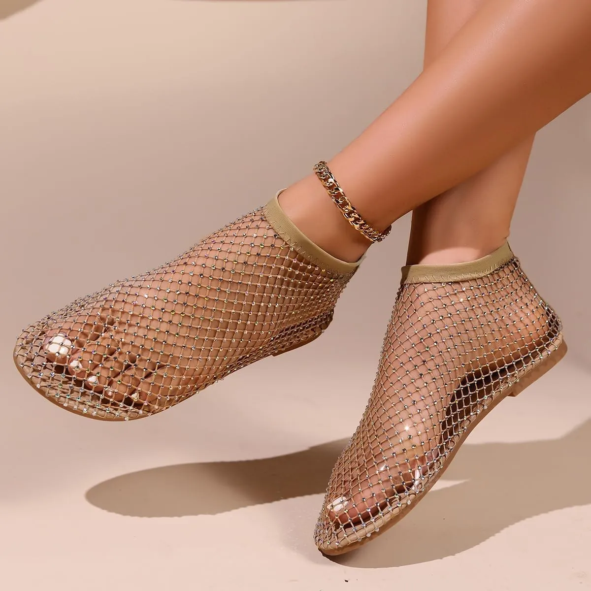 Mesh Flats for Women - Ultra Comfortable Shiny Gem Mesh Flats - Sparkle Shoes Sandals