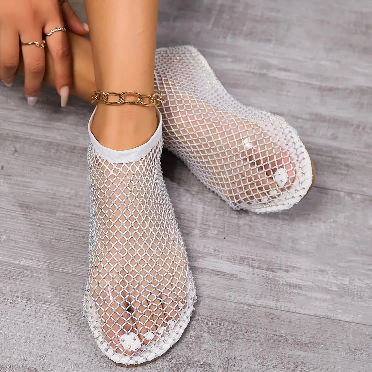 Mesh Flats for Women - Ultra Comfortable Shiny Gem Mesh Flats - Sparkle Shoes Sandals