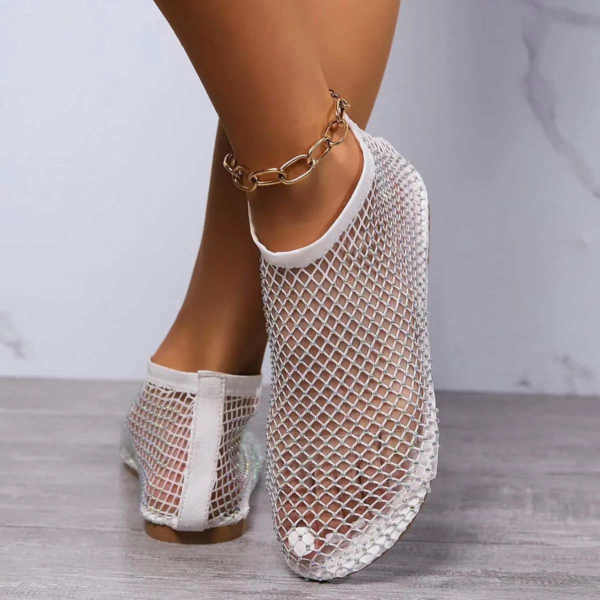 Mesh Flats for Women - Ultra Comfortable Shiny Gem Mesh Flats - Sparkle Shoes Sandals