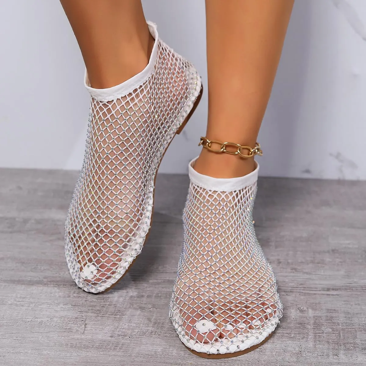 Mesh Flats for Women - Ultra Comfortable Shiny Gem Mesh Flats - Sparkle Shoes Sandals