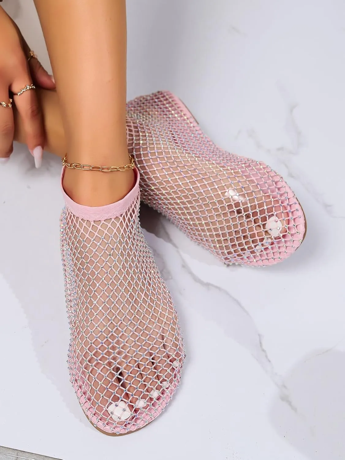 Mesh Flats for Women - Ultra Comfortable Shiny Gem Mesh Flats - Sparkle Shoes Sandals
