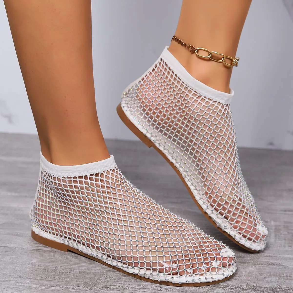 Mesh Flats for Women - Ultra Comfortable Shiny Gem Mesh Flats - Sparkle Shoes Sandals