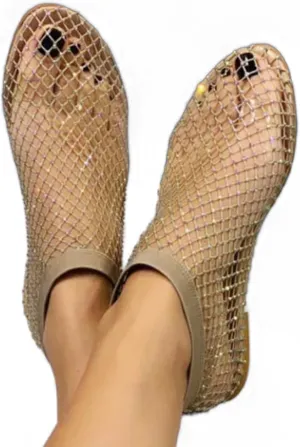 Mesh Flats for Women - Ultra Comfortable Shiny Gem Mesh Flats - Sparkle Shoes Sandals