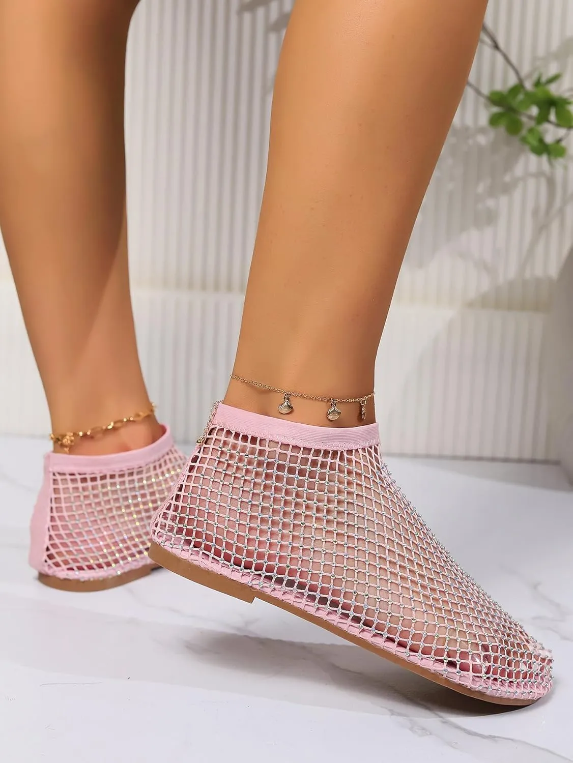Mesh Flats for Women - Ultra Comfortable Shiny Gem Mesh Flats - Sparkle Shoes Sandals
