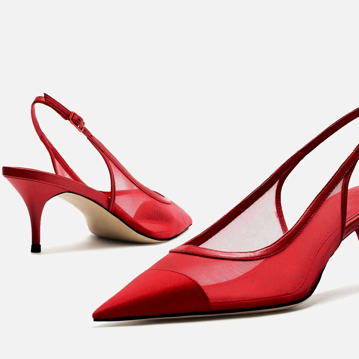 Mesh Kitten Heels for Women Slingback Design with Pointed Toe Breathable and Stylish Elegant Low Heel for Comfort and Sophistication