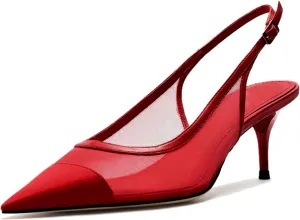 Mesh Kitten Heels for Women Slingback Design with Pointed Toe Breathable and Stylish Elegant Low Heel for Comfort and Sophistication