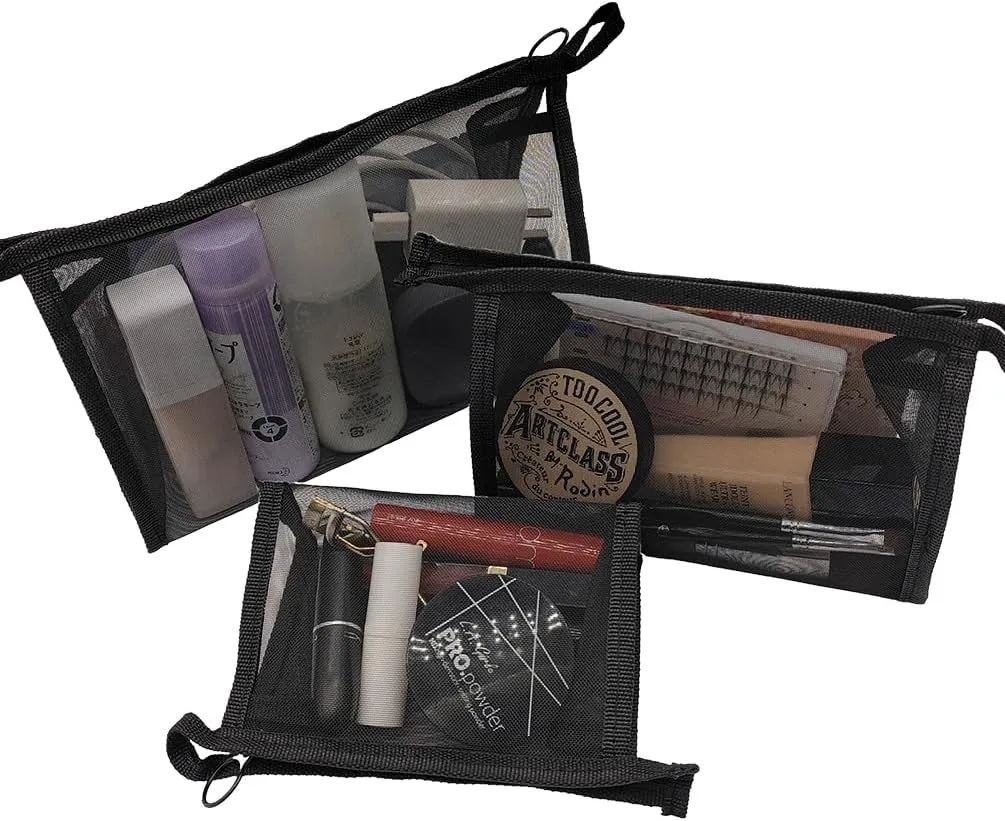 Mesh Makeup Bag, See Through Travel Cosmetic Bag, Small Sheer Nylon Mesh Toiletry Bag, Travel Accessories (Small), L/S/Mini