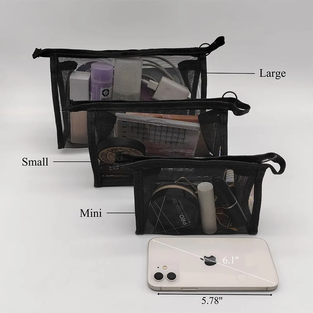 Mesh Makeup Bag, See Through Travel Cosmetic Bag, Small Sheer Nylon Mesh Toiletry Bag, Travel Accessories (Small), L/S/Mini