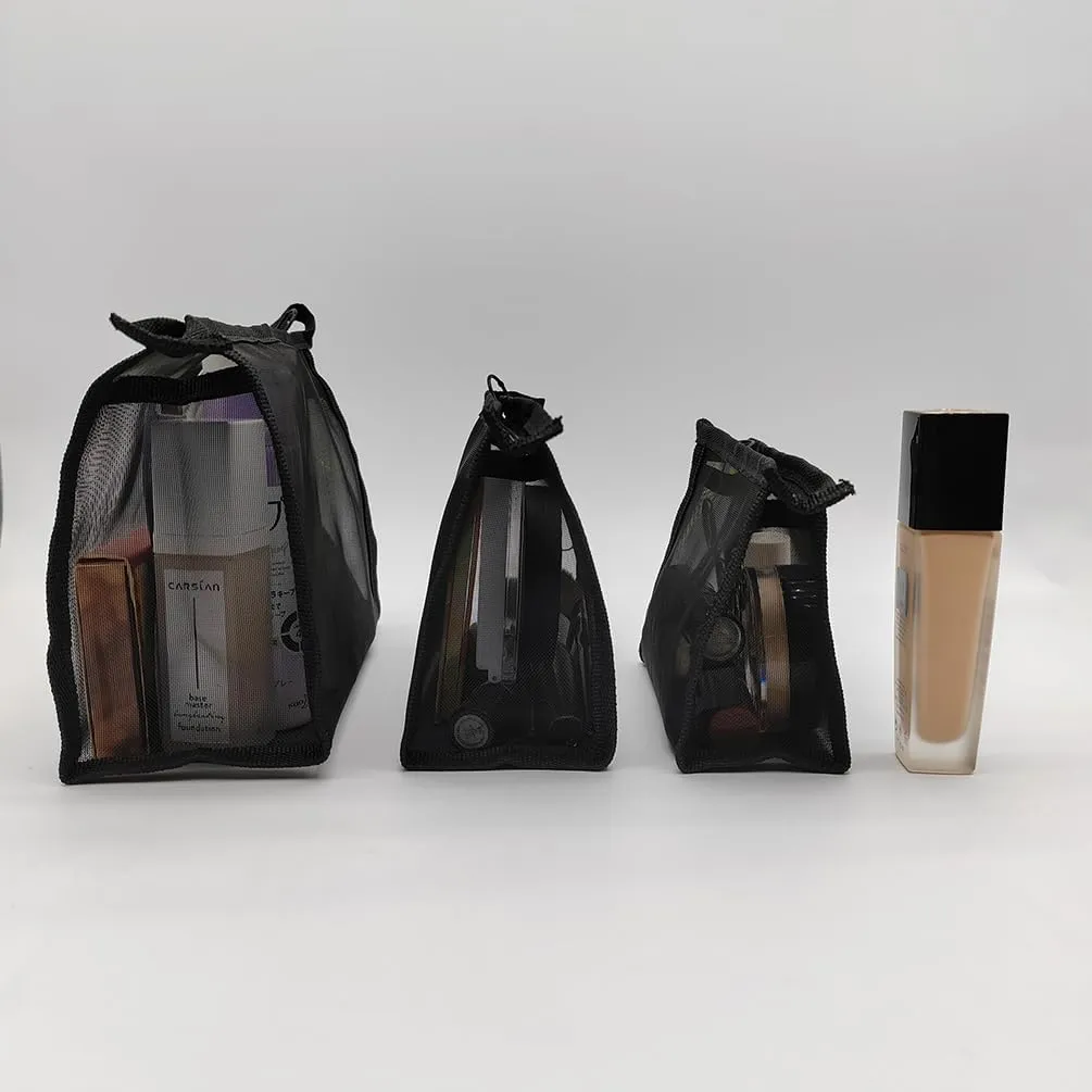 Mesh Makeup Bag, See Through Travel Cosmetic Bag, Small Sheer Nylon Mesh Toiletry Bag, Travel Accessories (Small), L/S/Mini