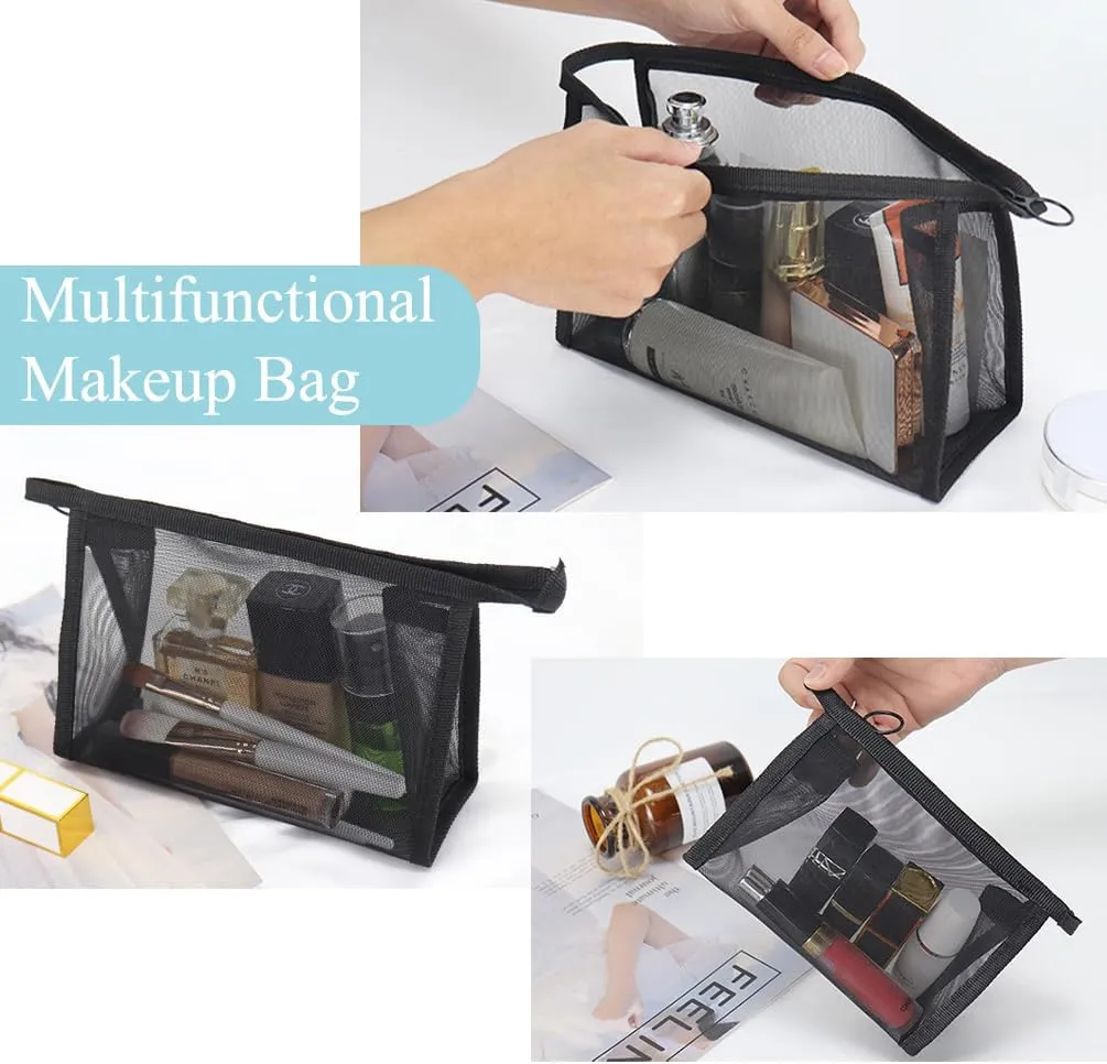Mesh Makeup Bag, See Through Travel Cosmetic Bag, Small Sheer Nylon Mesh Toiletry Bag, Travel Accessories (Small), L/S/Mini