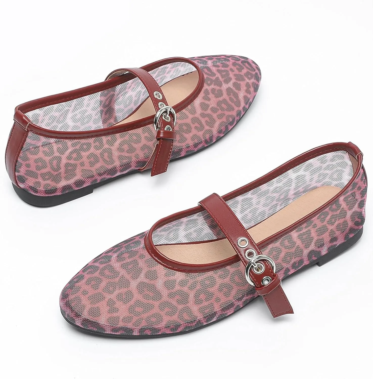 Mesh Mary Jane Flats for Women Ballet Mesh Embroidery Flats Rhinestone Flat Shoes Buckle Ballerina Flats Dressy Comfortable Black Flats