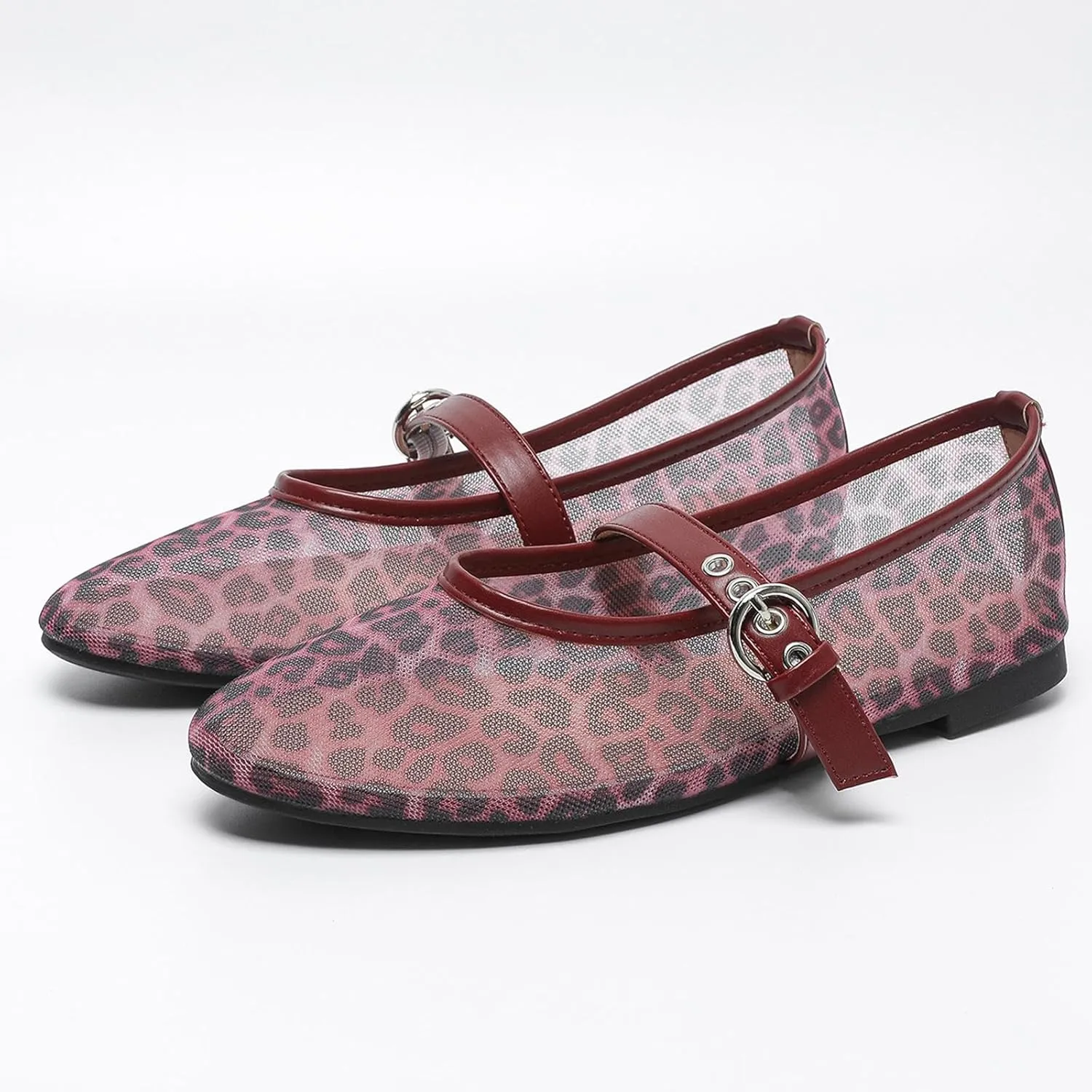 Mesh Mary Jane Flats for Women Ballet Mesh Embroidery Flats Rhinestone Flat Shoes Buckle Ballerina Flats Dressy Comfortable Black Flats