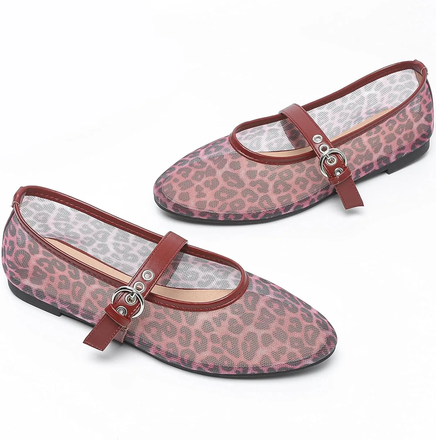 Mesh Mary Jane Flats for Women Ballet Mesh Embroidery Flats Rhinestone Flat Shoes Buckle Ballerina Flats Dressy Comfortable Black Flats