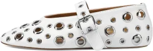 Mesh Mary Jane Flats for Women Perforated Ballet Flats Metal Buckle Strap Ballerina Casual Studded Flat Shoes