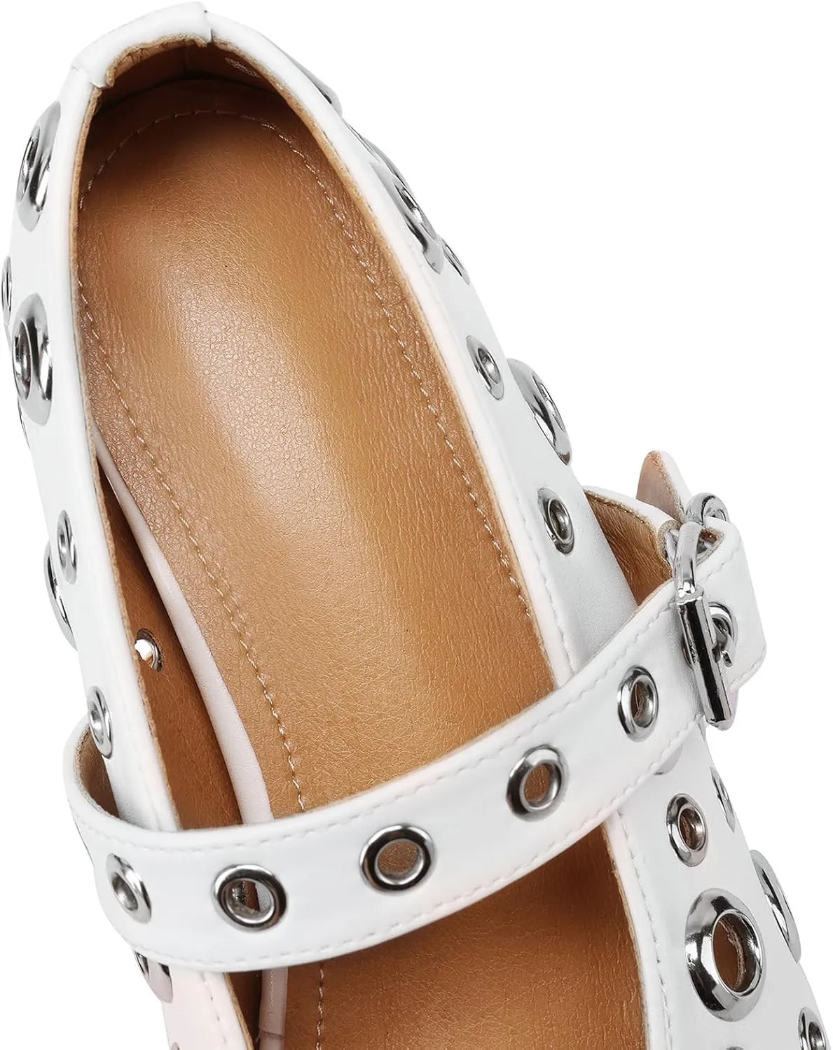 Mesh Mary Jane Flats for Women Perforated Ballet Flats Metal Buckle Strap Ballerina Casual Studded Flat Shoes