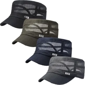 Mesh Military Cap 4 Pieces Cadet Army Cap Summer Cadet Hat Flat Army Mesh Top Hat Black, Navy Blue, Gray and Army Green