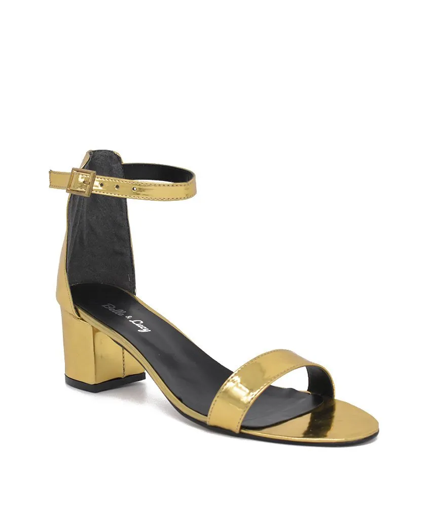Metallic Gold Barely There Block Heels
