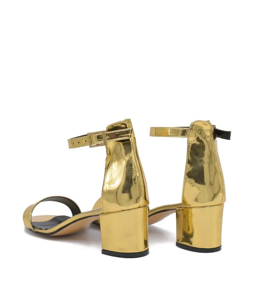 Metallic Gold Barely There Block Heels