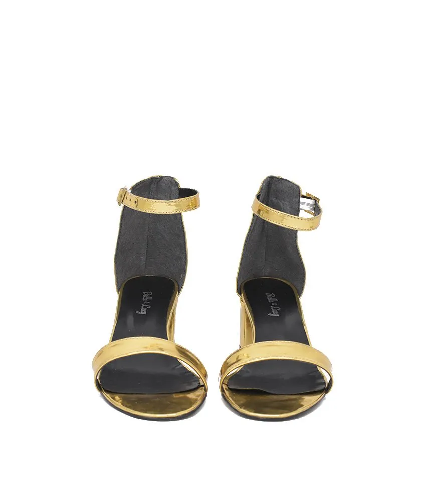 Metallic Gold Barely There Block Heels