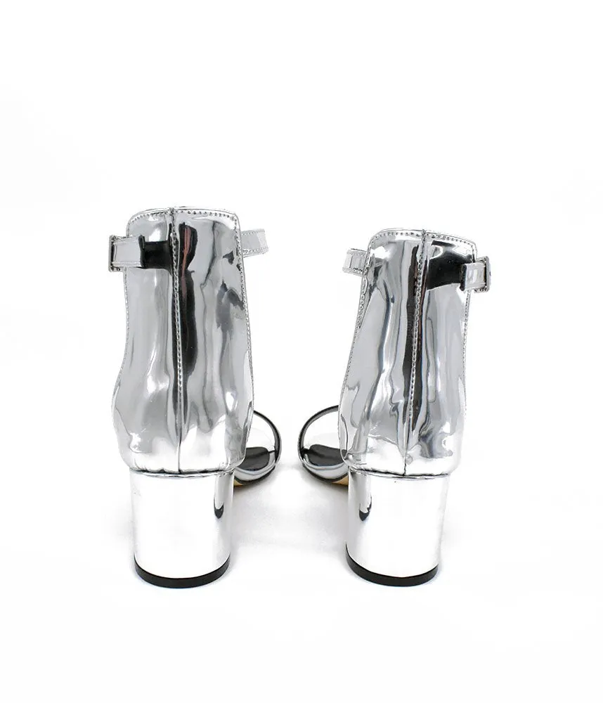 Metallic Silver Barely There Block Heels