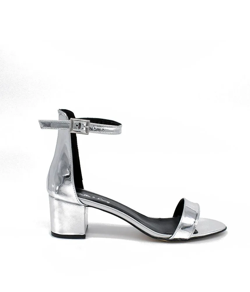 Metallic Silver Barely There Block Heels