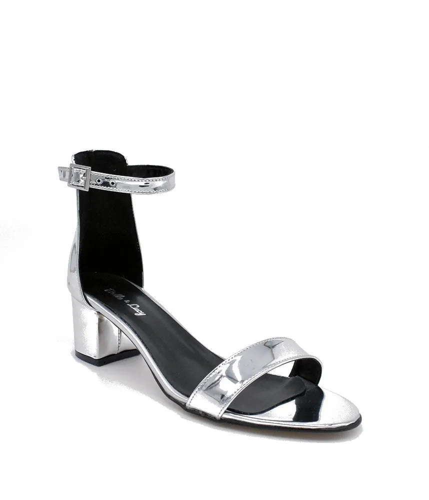 Metallic Silver Barely There Block Heels