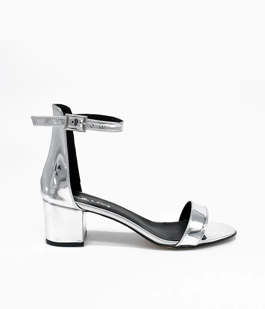 Metallic Silver Barely There Block Heels