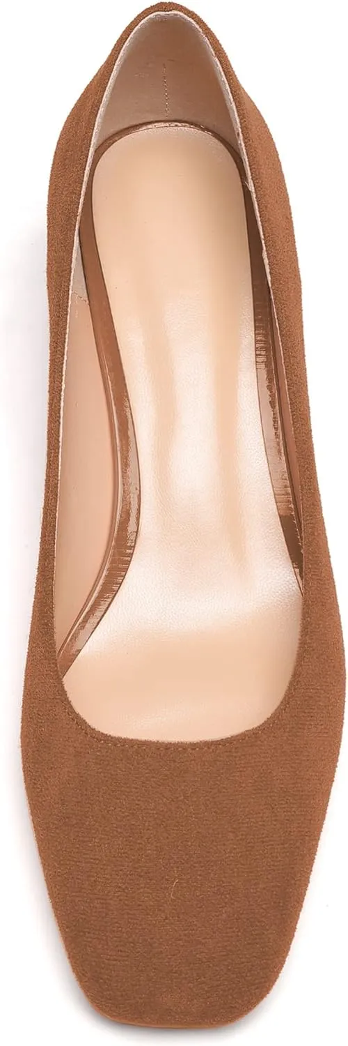 Mettesally Women's Block Heel Pumps Square Toe Middle Heels Comfort Walking Party Club Elegant Dress Shoes